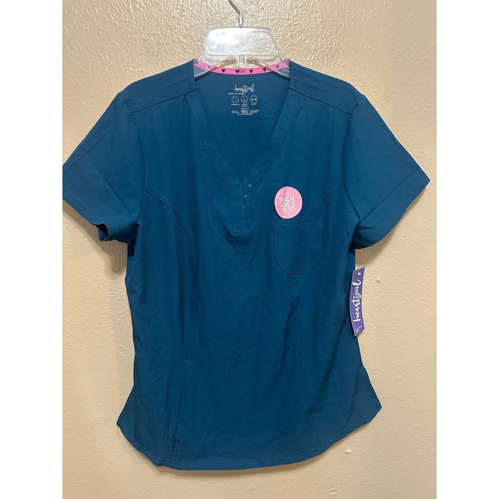 Heartsoul Women's Scrub Top Size Small Teal Stretch V-Neck NWT Tuckable